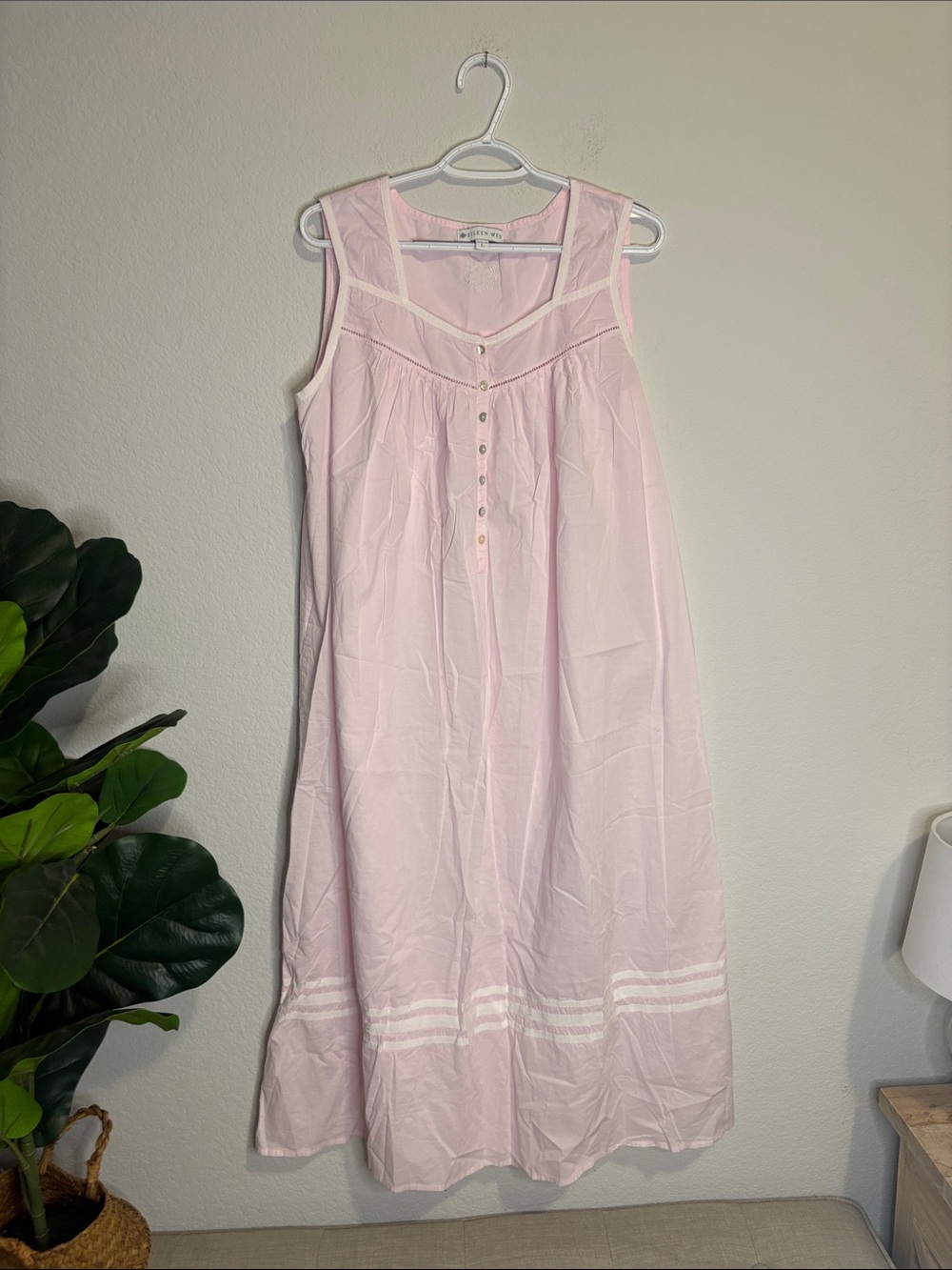 Eileen West Large Rosy Pink Sleeveless Midi Night Dress with Buttons 100% cotton
